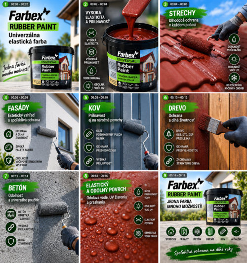 Gumová farba Rubber Paint na strechu, kov, betón a drevo